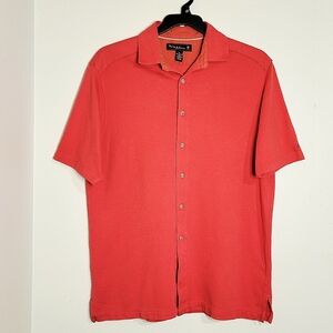 Tommy Bahama Mens Orange/Red 18 Golf Ribbed Button-Down Short Sleeve Shirt. Med.